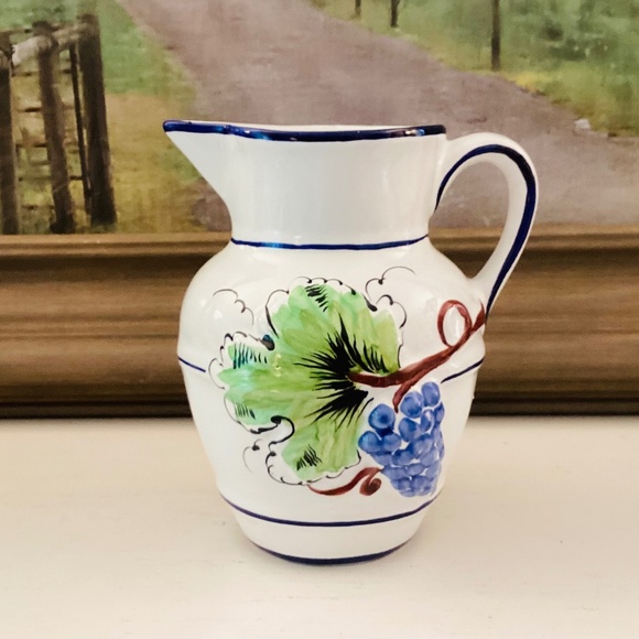 Majolica Grapevine Pitcher Country Farmhouse Decor RC Cal Hand Painted Portugal - Picture 1 of 12